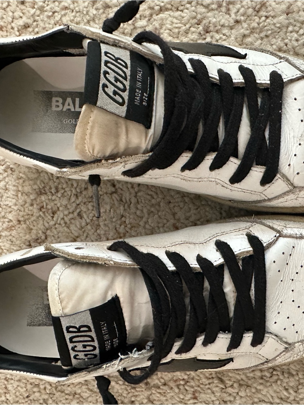 Golden Goose White Leather Ball Star Sneaker with Black Star & Silver Heel - Picture 8 of 9